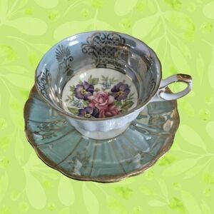 SHAFFORD Vintage Teal Floral Tea Cup